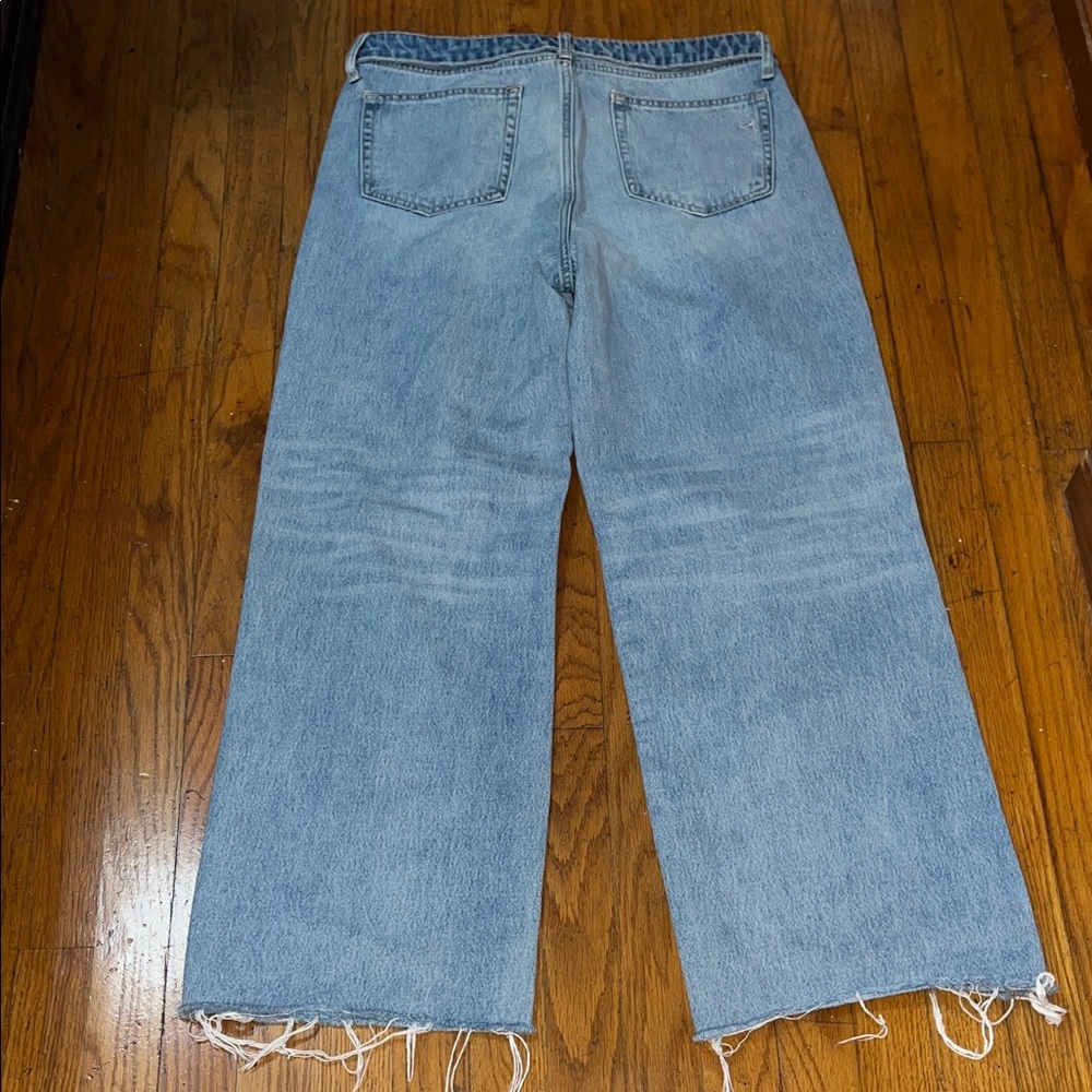 Hidden Fold Over Waist Wide Leg Distressed Denim Blue Jeans Size 30 - Picture 8 of 9